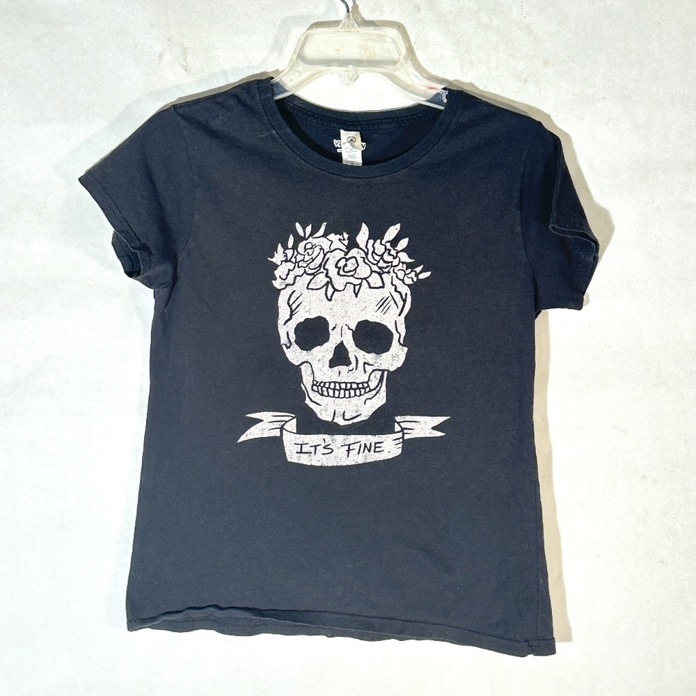 Fifth Sun Skate Surf Floral Skull Black Short Sleeve T Shirt Tee Top